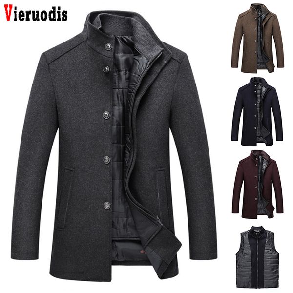 

mens single breasted coats and jackets with adjustable vest 4 color fashion coats m-3xl new winter men thick wool oat coat, Black