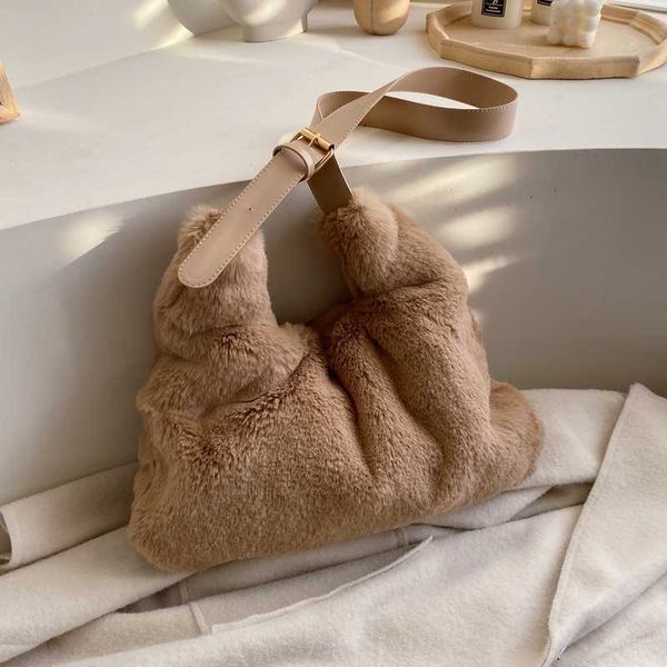 

burminsa зима большой плюшевый хобо сумки на ремне для женщин unqiue дизайн большой емкости мягкий искусственный мех дамы сумки посыльного н