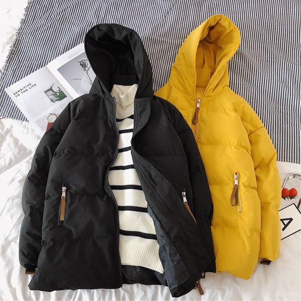 

winter coat men warm fashion thick parka men casual solid color hooded coat man streetwear wild loose cotton long jacket, Black