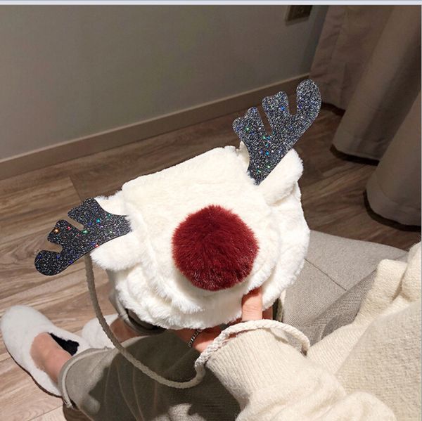 

2019 on the new new reindeer bag christmas children's elk plush women's bag cartoon cute shoulder messenger bag