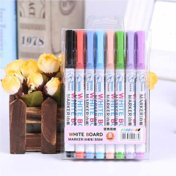 

deli 8 colors low-odor dry erase markers whiteboard erasable marker pens set, ultra fine tip, assorted colors for school office home