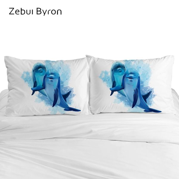 

3d pillow case custom,2 pcs pillowcase 50x70/50x75/50x80,decorative pillow cover cartoon kids bedding animal dolphin,drop ship