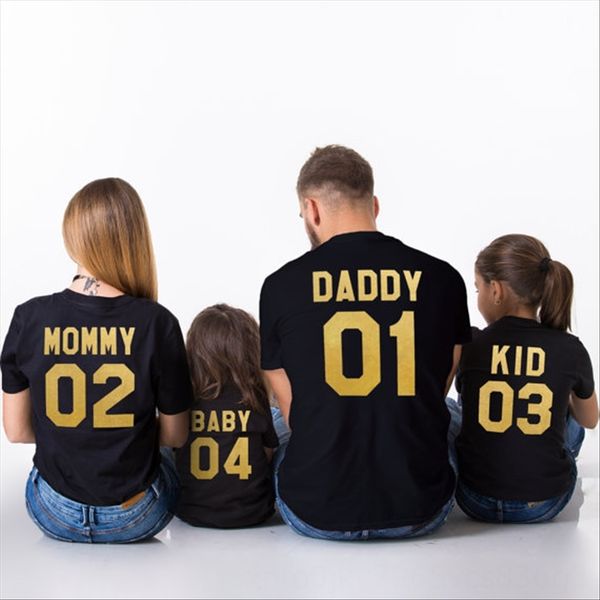 

summer golden word daddy 01 mommy 02 parent-child short-sleeved t-shirt family summer golden word daddy 01 mommy 02 parent-child short-s, White