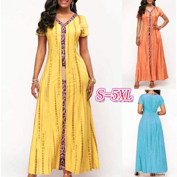 

womens designer dress large v-neck slim print short sleeve maxi long skirt womenh, Black;gray