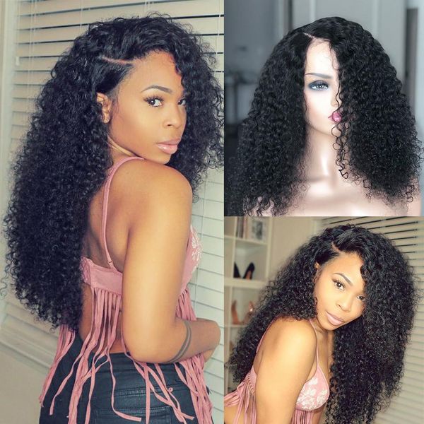 

pre plucked jerry curly lace frontal wig with baby hair 150% density natural black malaysian non remy human hair wigs