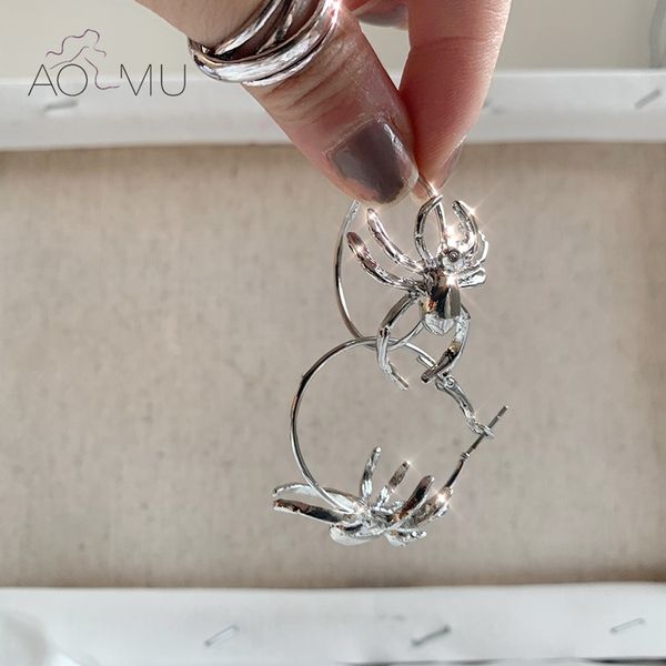 

hoop & huggie aomu 2021 geometric irregular spider hip-hop punk cool silvery metal earrings for women girls gift party dark jewelry, Golden;silver
