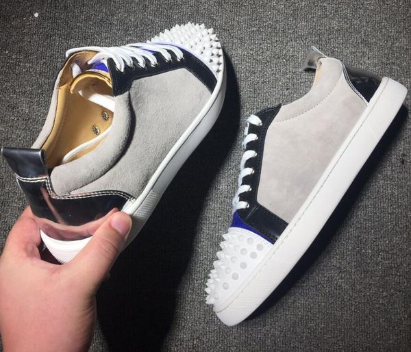 

2019 марк дизайнер luxury mens red bottoms обувь шипованных шипы низкий flats повседневные кроссовки для мужчин свадьбы платья кожи, Black