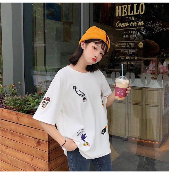 

womens tee shirt designer casual summer short sleeve animal letter print t-shirt fashion luxury womens splice t shirt cloth, White