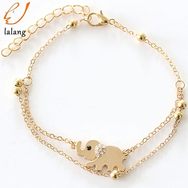 

the new baby elephant mascot double foot chain elephant bangle jewelry for women anklet rose gold trendy zinc alloy metal hjuey, Red;blue