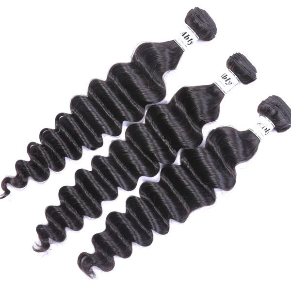 

brazilian human hair bundles with closure water wave peruvian hair deep loose wave curly body straight human hair weave, Black