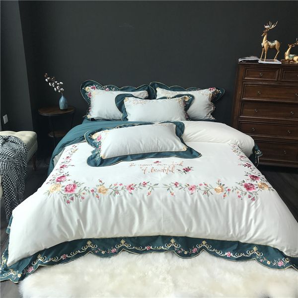 Egyptian Cotton Embroidery Bedding Set White Bed Sheet Queen King Size Beddings And Sets Duvet Cover Ropa De Cama Couvre Lit Leopard Print