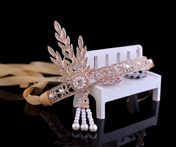 Der große Gatsby mit den gleichen Brautperlen Krone Bling Kristalle Hochzeitskronen Diamantschmuck Strass Tiara Stirnband Accesso207G