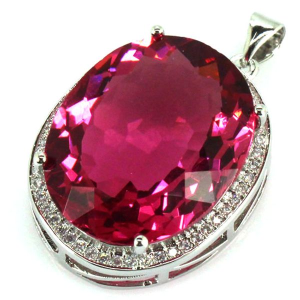 

big gems 22x18mm created pink tourmaline white cz shecrown ladies engagement silver pendant 25x20mm beautiful necklaces pendants supplies