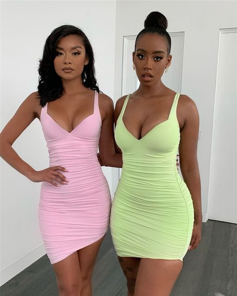 

double pleated designer womens dress v neck skinny bodycon dresses natural color sleeveless dresses women clothes, Black;gray