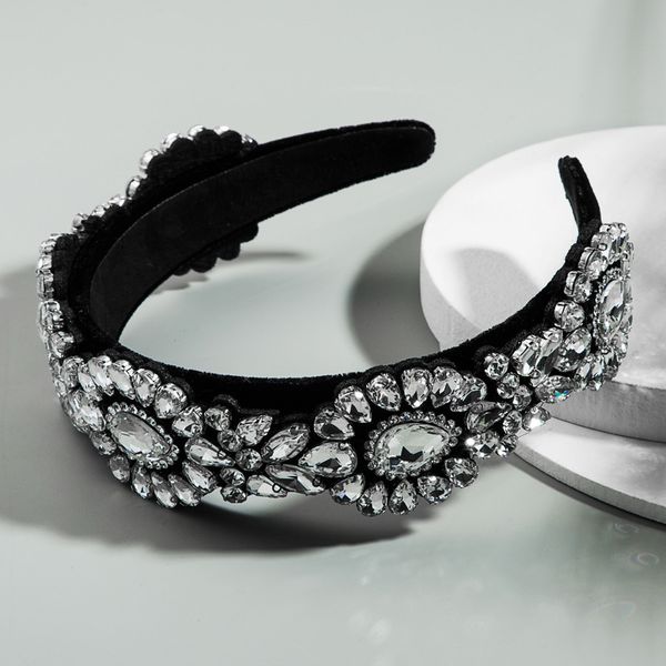 

temperament high-grade velvet hair band rhinestone super flash wide edge headband female palace style hair accessories, Silver