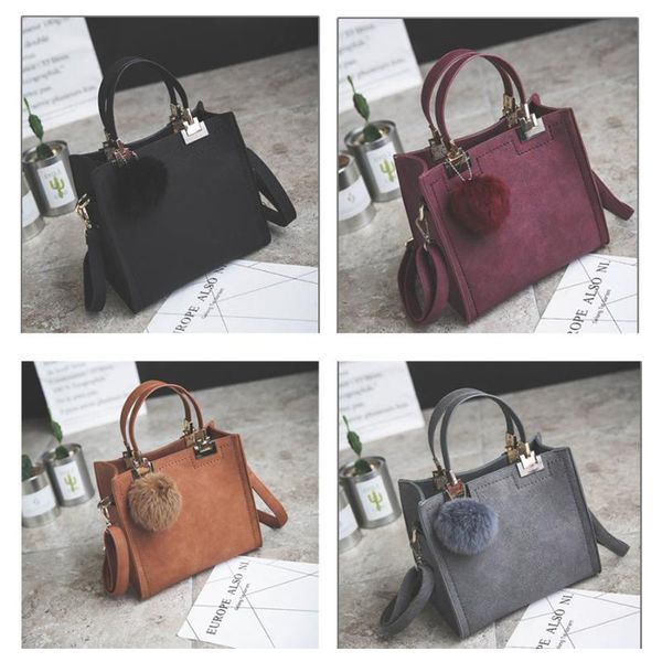 

2019 new handbags women bags high-grade handbag women shoulder bag scrub leather messenger hairball bag