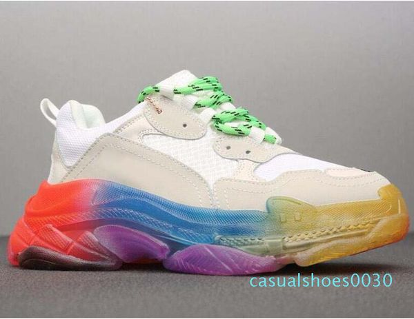 

paris 17fw triple-s sneaker mens and womens rainbow bottom designer shoes triple s clear sole white green luxury designer trainers  cc30, Black