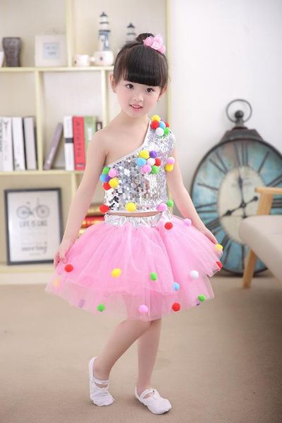 

new style children's day children jazz dance sequin ballet modern dance performance performance wear princess puffy mesh dress w, Black;red