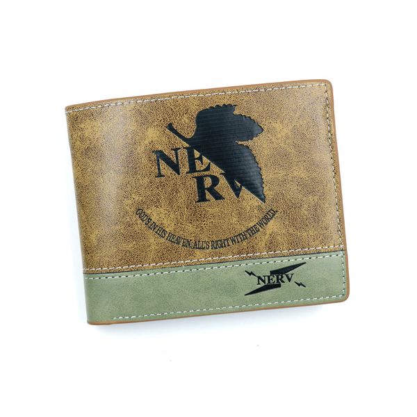 

anime evangelion khaki pu leather wallet short card holder purse for gift money bag, Red;black