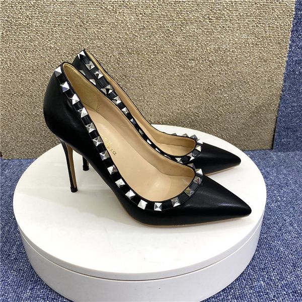 

new style casual designer black leather spikes point toe stiletto stripper heel shoes bride wedding shoes party shoes 12cm 10cm 8cm