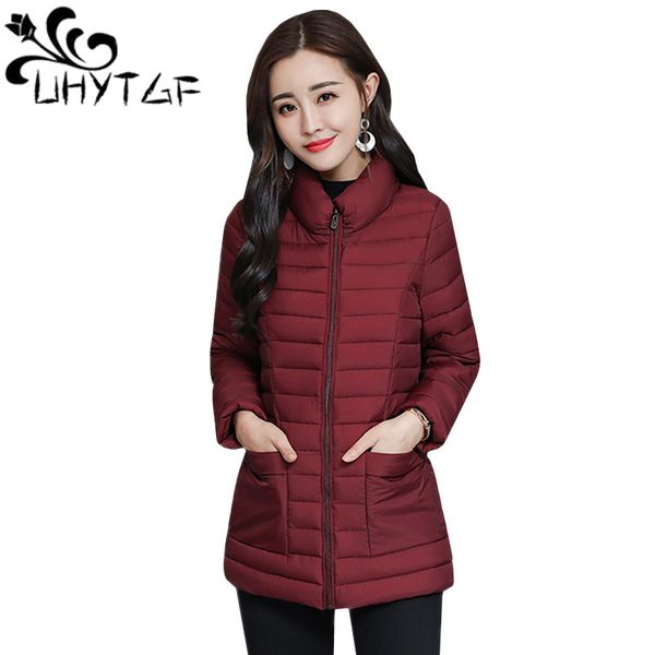 

uhytgf stand collar short outwear autumn winter jacket women solid color warm cotton padded coat parka plus size down jacket 150, Black