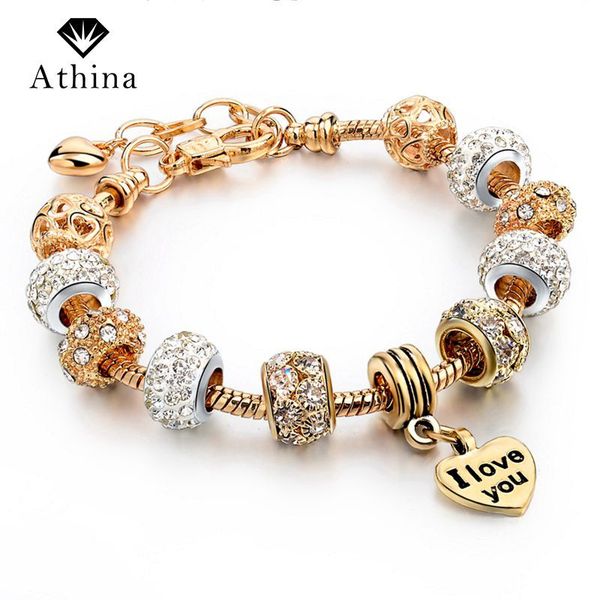 

new gold color charm bracelet & bangle for women with murano crystal&glass beads diy birthday gift sbr140738, Silver