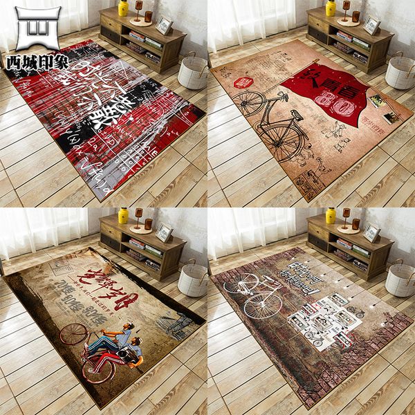 

nostalgic vintage loft carpet mats old furniture dirty resistance non-slip surface crystal velvet felt area rug for living room