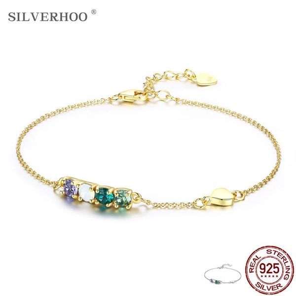 

silverhoo 925 sterling silver women's adjustable bracelet colorful square crystal light bracelet fashion wedding gift