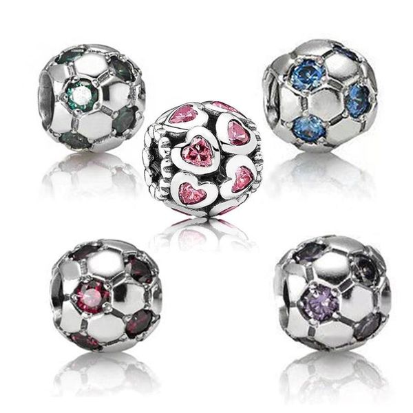 

new fashion s925 sterling silver football charm beads with cz jewellery bracelet necklace and pendant for european casual style
