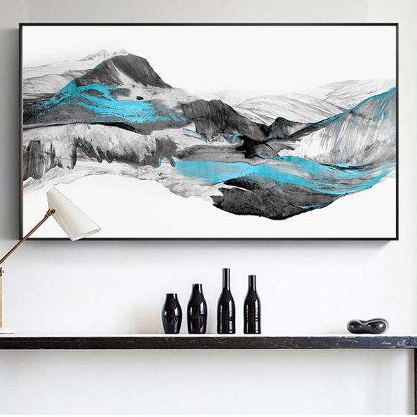 

chinese modern abstract landscape black and white wall art posters and prints hd wall art canvas painting mountains pictures 4-1