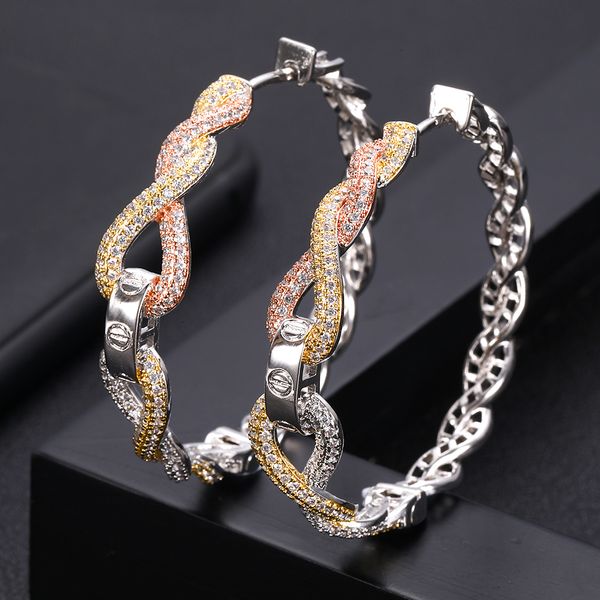 

janeklly luxury link chain cubic zircon statement big hoop earrings for women wedding dubai bridal round circle hoop earrings 20, Golden;silver
