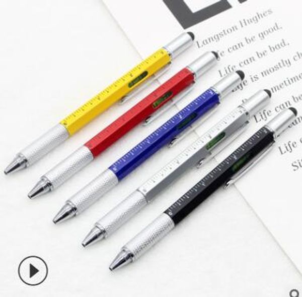 

6pcs/lot genkky ballpoint pen modern design overvalue handy tech tool ballpoint pen screwdriver ruler spirit level multifunction, Black;red