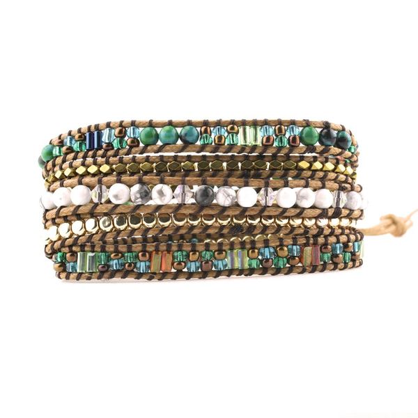 

exquisite natural stones phoenix beads 5 layered leather wrap bracelets antique weaving bracelet dropship jewelry, Black