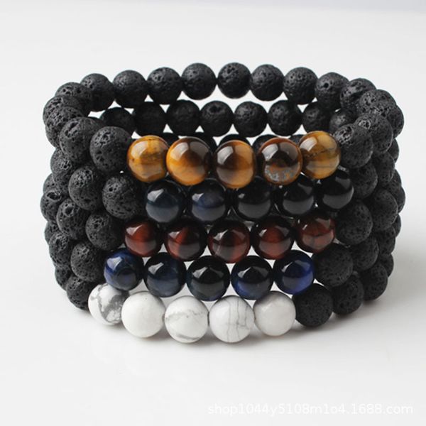 

женская мода мужчины 8 мм натуральный черный лавовый камень тигровый глаз бирюзовый браслет diy ароматерапия эфирное масло диффузор браслет, Black