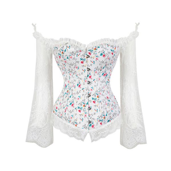 

off shoulder corset wear for women court lace long sleeve classical dance stage performance clothes retro style court corset, Black;white
