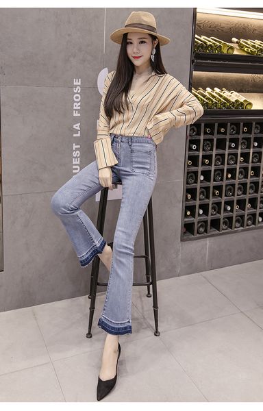 

фиолетовый женские широкие ноги штаны джинсы tide nine очки свободные прямые, Blue