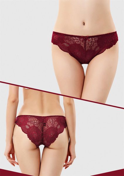 

woman hollow out lace briefs breathable and comfortable ladies underwears low waist bow donna briefs, Black;pink