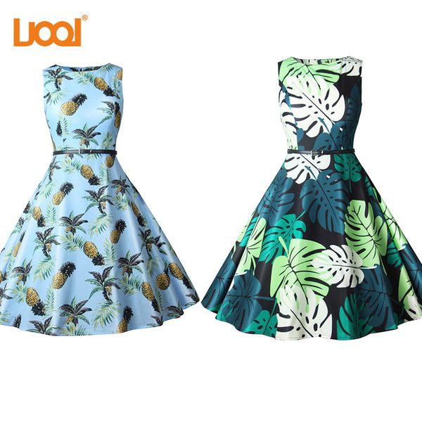 

vestidos vintage dress summer floral print sleeveless party dresses 50s 60s elerockabilly pin up dress with belt, White;black