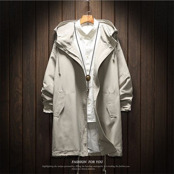 

мужской стильный длинный плащ куртка полиэстер черный плащ мужские весенние куртки и пальто куртки для мужчин большой размер, Tan;black