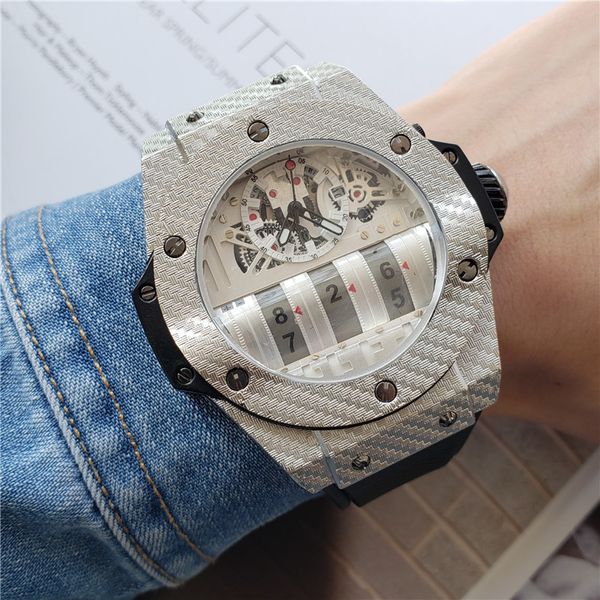 

men's fashion large dial quartz watches luxury men's fully functional quartz rhinestone diamond inlay clock dial watches, Slivery;brown