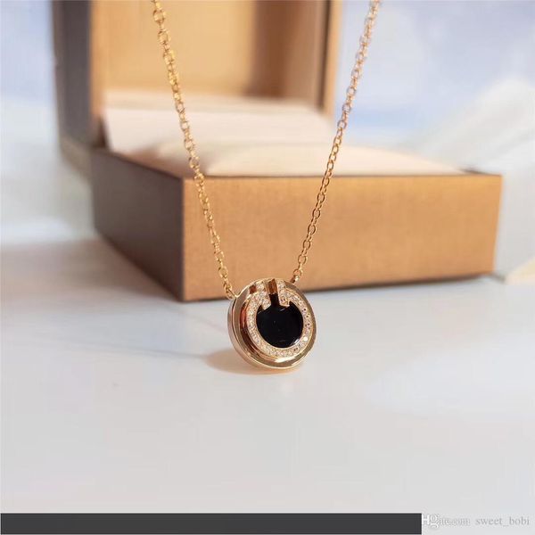 

роскошный дизайнер t роскошное ожерелье стерлингового серебра 18k золото натуральный камень круглый пара ожерелье с подарочной коробкой, Silver