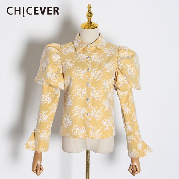 

chicever embroidery hit color women's blouses lapel collar puff long sleeve slim shirts for female 2019 fashion clothes tide, White