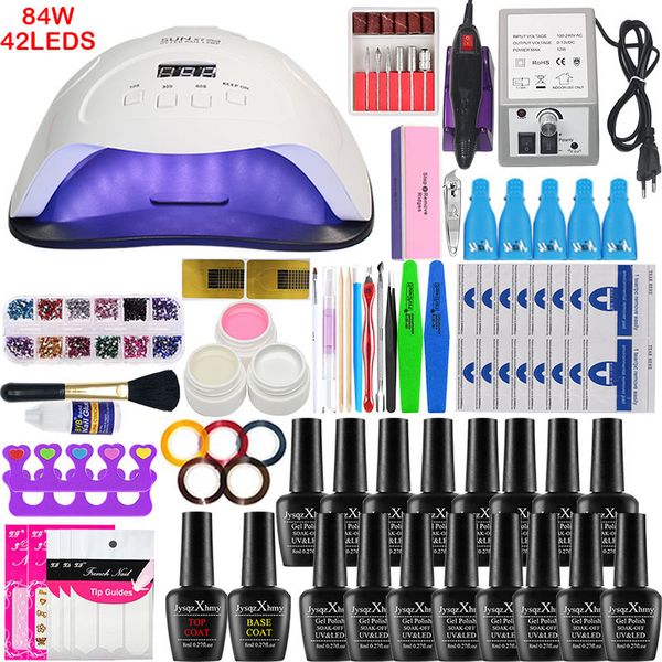 

84w uv led lamp dryer with 16/10pcs nail set for gel nail polish set of tools for soaking kit of gel polish tools