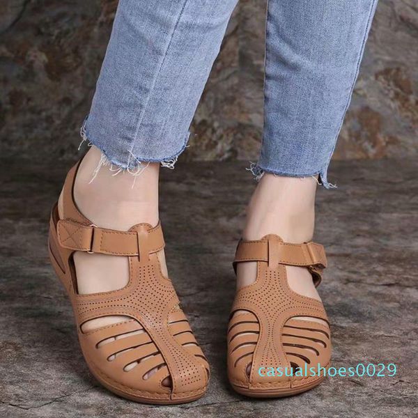 

summer women sandals ladies beach shoes comfortable ankle hollow round toe sandals soft sole shoes c29, Black