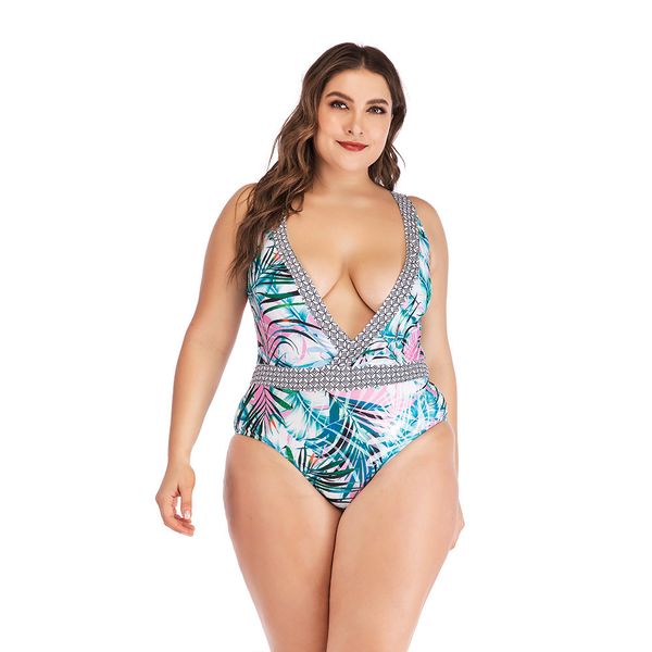 

women swimsuit large size one piece suit print solid halter swimwear fat girl plus size beachwear bathing swimming suit, White;black
