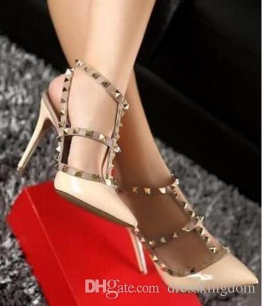 

2018 high heel women de igner hoe patent leather ladie wedding hoe rivet gladiator andal pump valentine hoe black