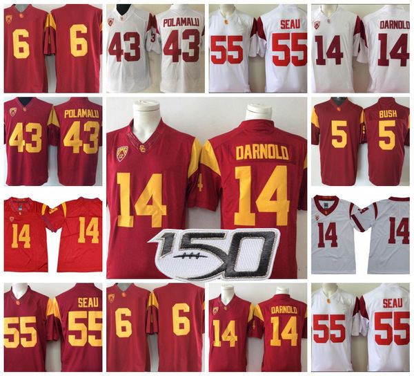 

custom usc trojans football #14 sam darnold 43 troy polamalu 55 junior seau reggie bush oj simpson personalized any name vintage jersey, Black;red