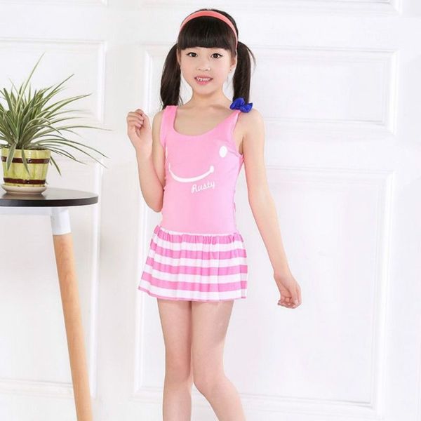 

bow striped children's dress swimwear new one pieces solid patchwork bodysuit children beachwear swim suit bathing suit high quality, Black