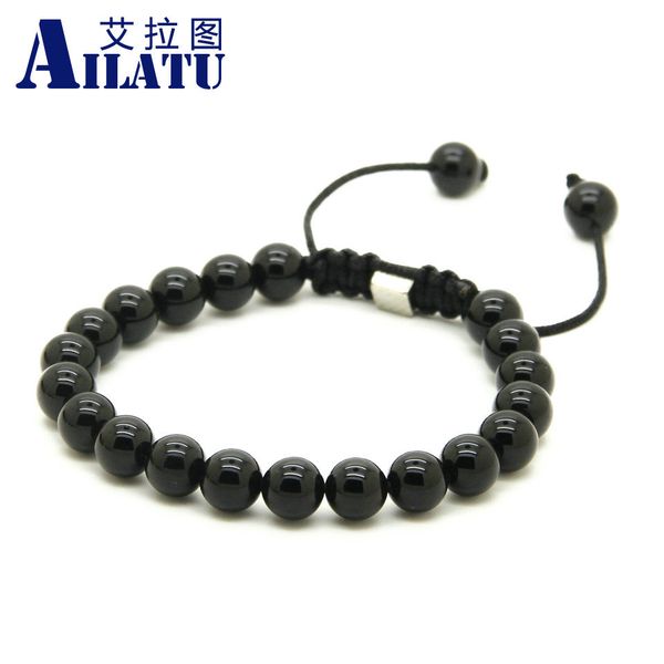 

ailatu jewelry 10 pieces 8mm natural black onyx, white howlite marble & grey stone beads macrame macrame lucky bracelet, Golden;silver