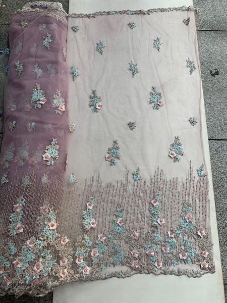 

embroiderd lace fabric sat-16.9102 with sequins beautiful nigerian sequins lace fabric for party dress, Pink;blue